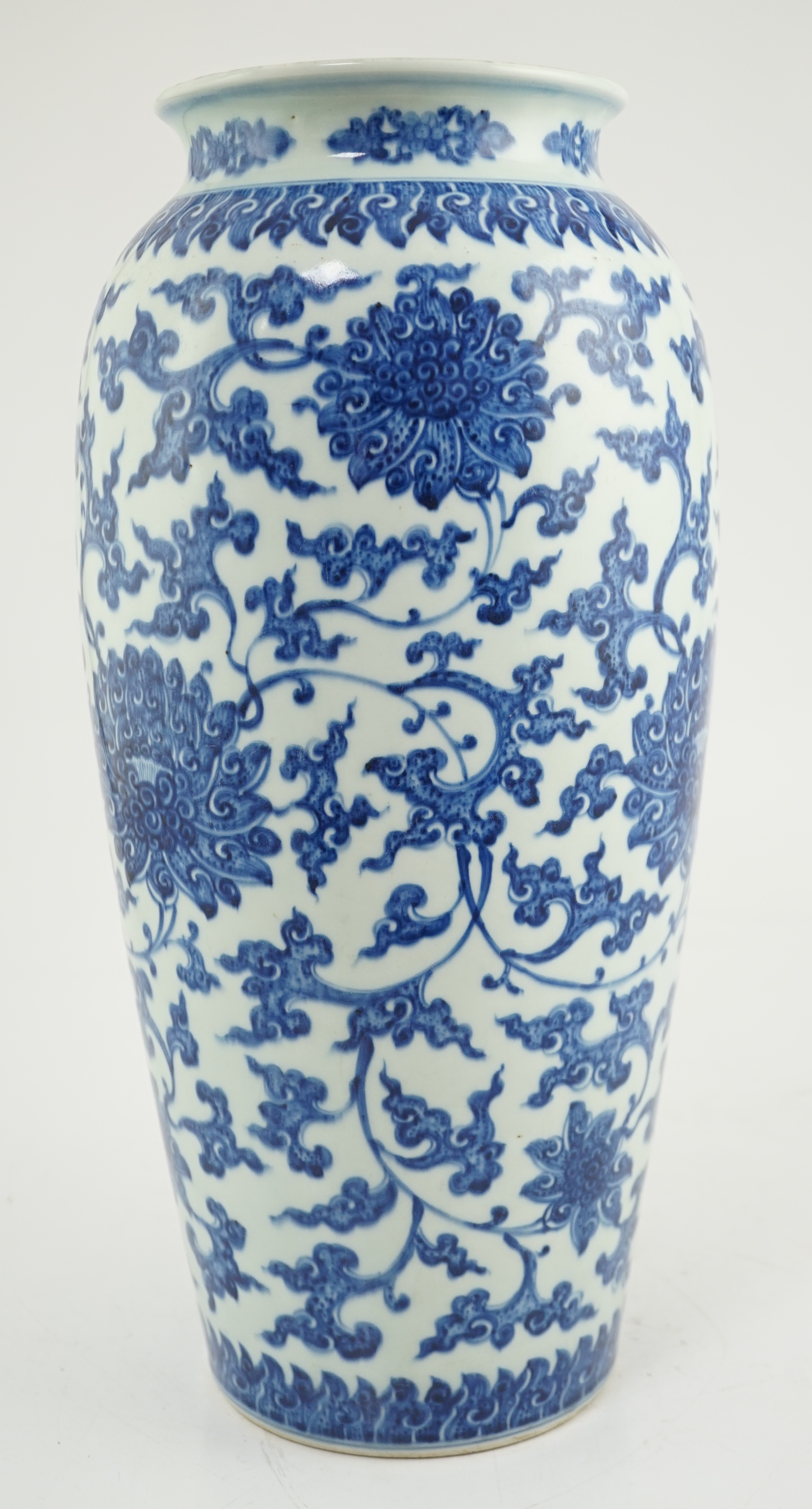 A large Chinese blue and white 'lotus' vase, late Qing dynasty